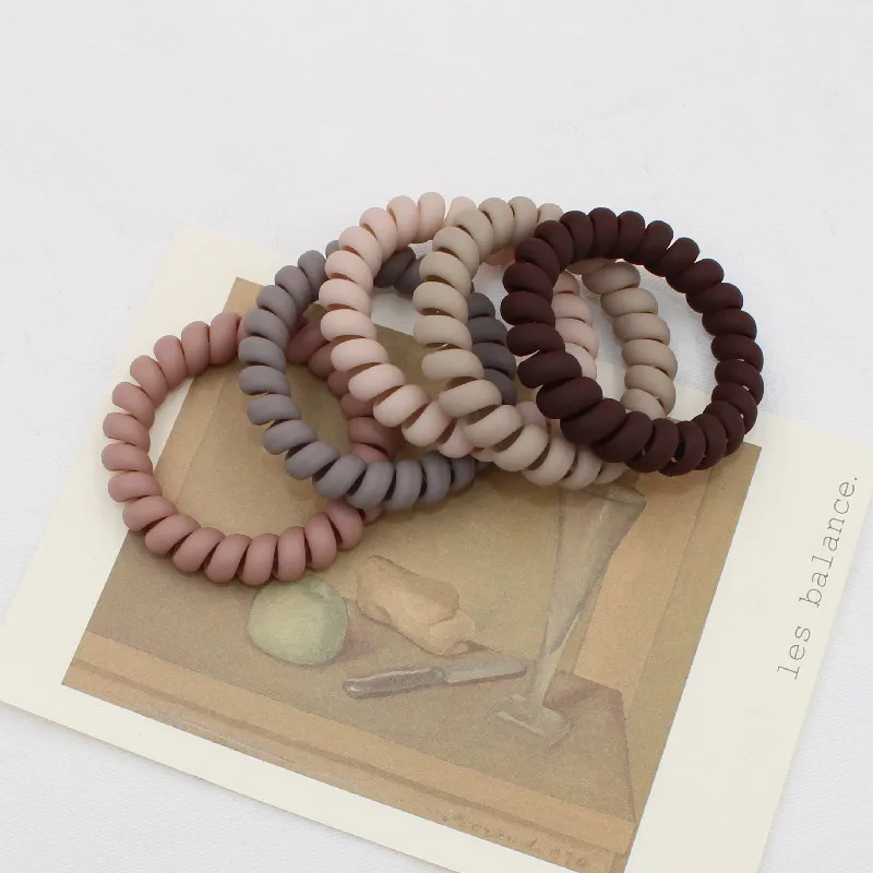5Pcs/set New Fashion Matt Solid Telephone Wire Elastic Hair Band Frosted Spiral Cord Rubber Band Hair Tie Stretch Head Band Gum