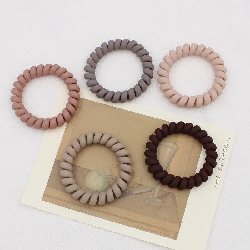 5Pcs/set New Fashion Matt Solid Telephone Wire Elastic Hair Band Frosted Spiral Cord Rubber Band Hair Tie Stretch Head Band Gum
