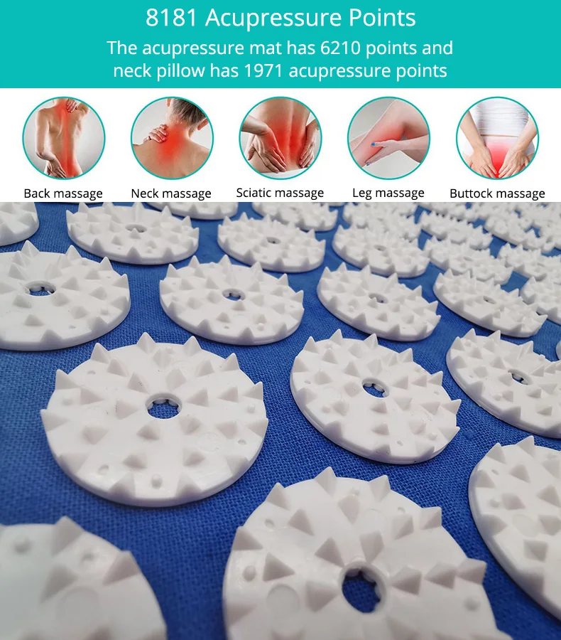 Acupressure Mat Massage Mat Pillow Set Applicator for Neck Foot Yoga Mat with Needle Back Cushion