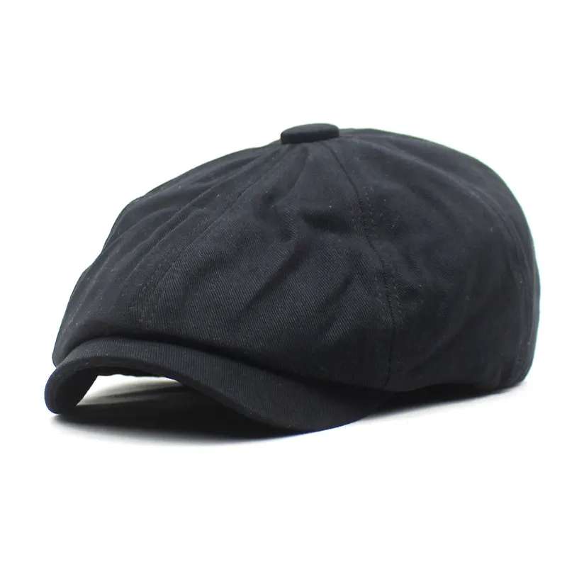 Solid Cotton Newsboy Caps Men Flat Peaked Cap Women Painter Beret Hats 30