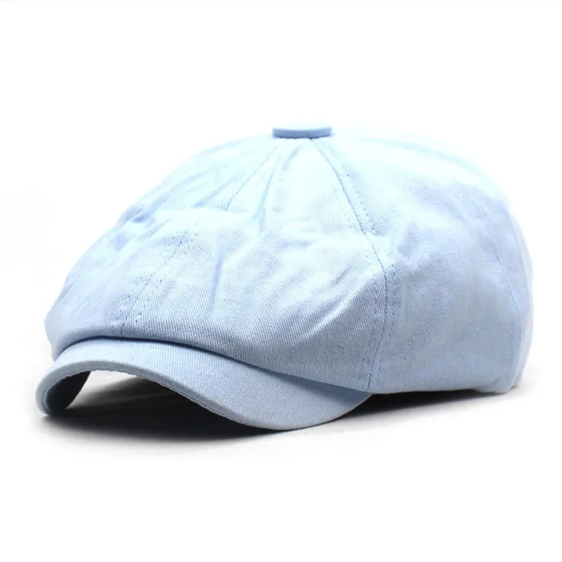 Solid Cotton Newsboy Caps Men Flat Peaked Cap Women Painter Beret Hats 30
