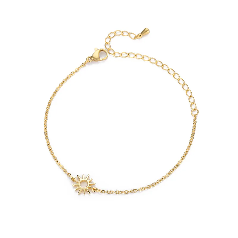 Sun Hollow Bracelets For Women Men Stainless Steel Hand Chain Vintage Sunflower Anklet Boho Foot Jewelry Gift Accessories
