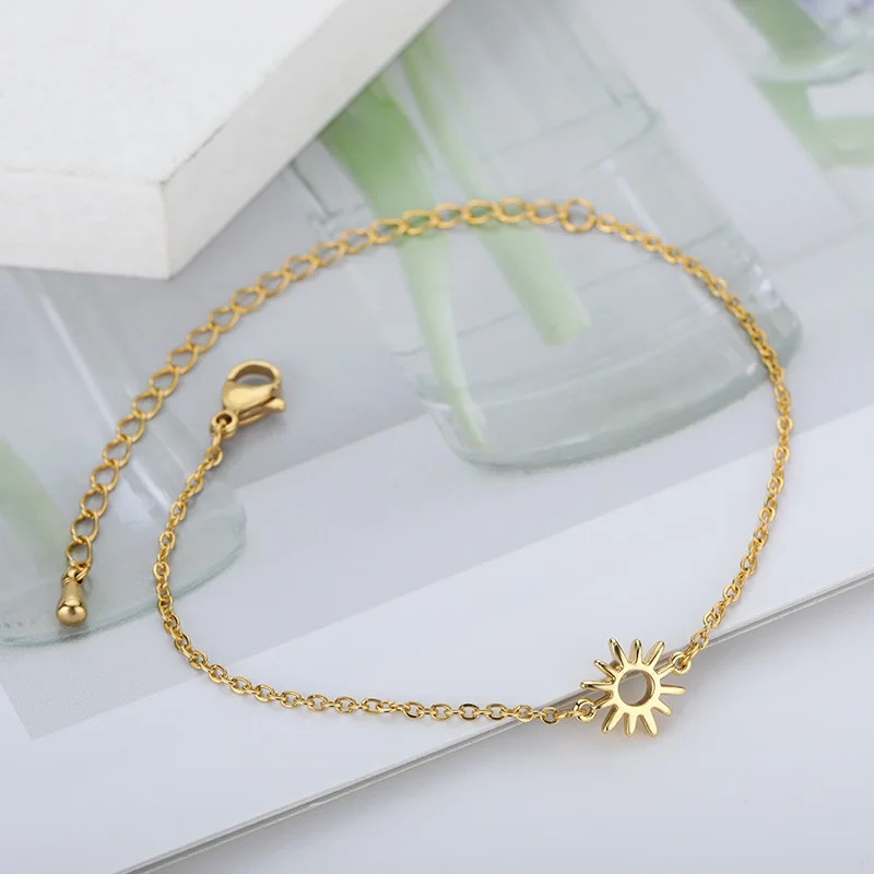 Sun Hollow Bracelets For Women Men Stainless Steel Hand Chain Vintage Sunflower Anklet Boho Foot Jewelry Gift Accessories