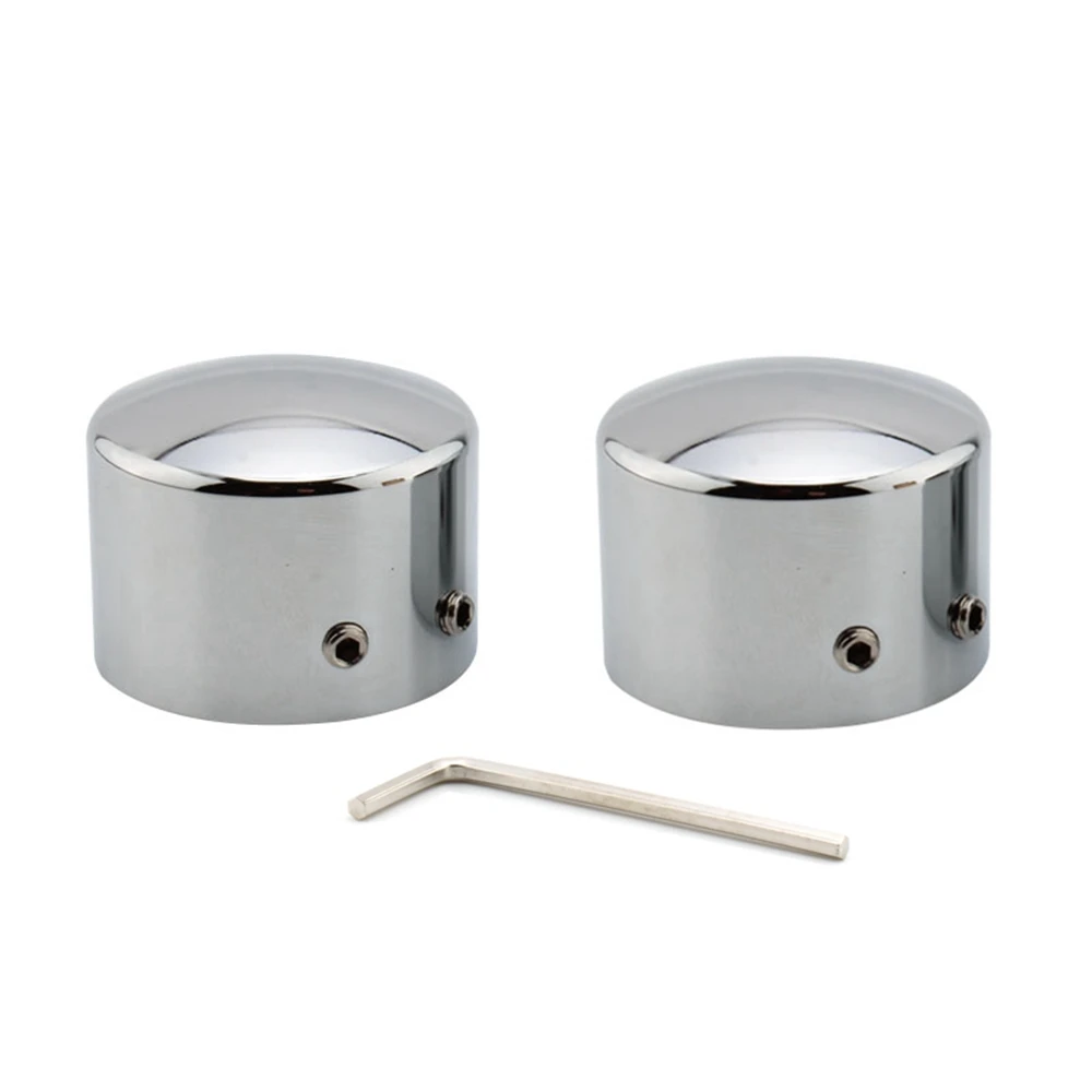 2xMotorcycle Front Axle Nut Covers Caps Aluminum Black/Chrome For Harley Sportster Touring Softail Dyna VRSC Fat Bob Wide Glide