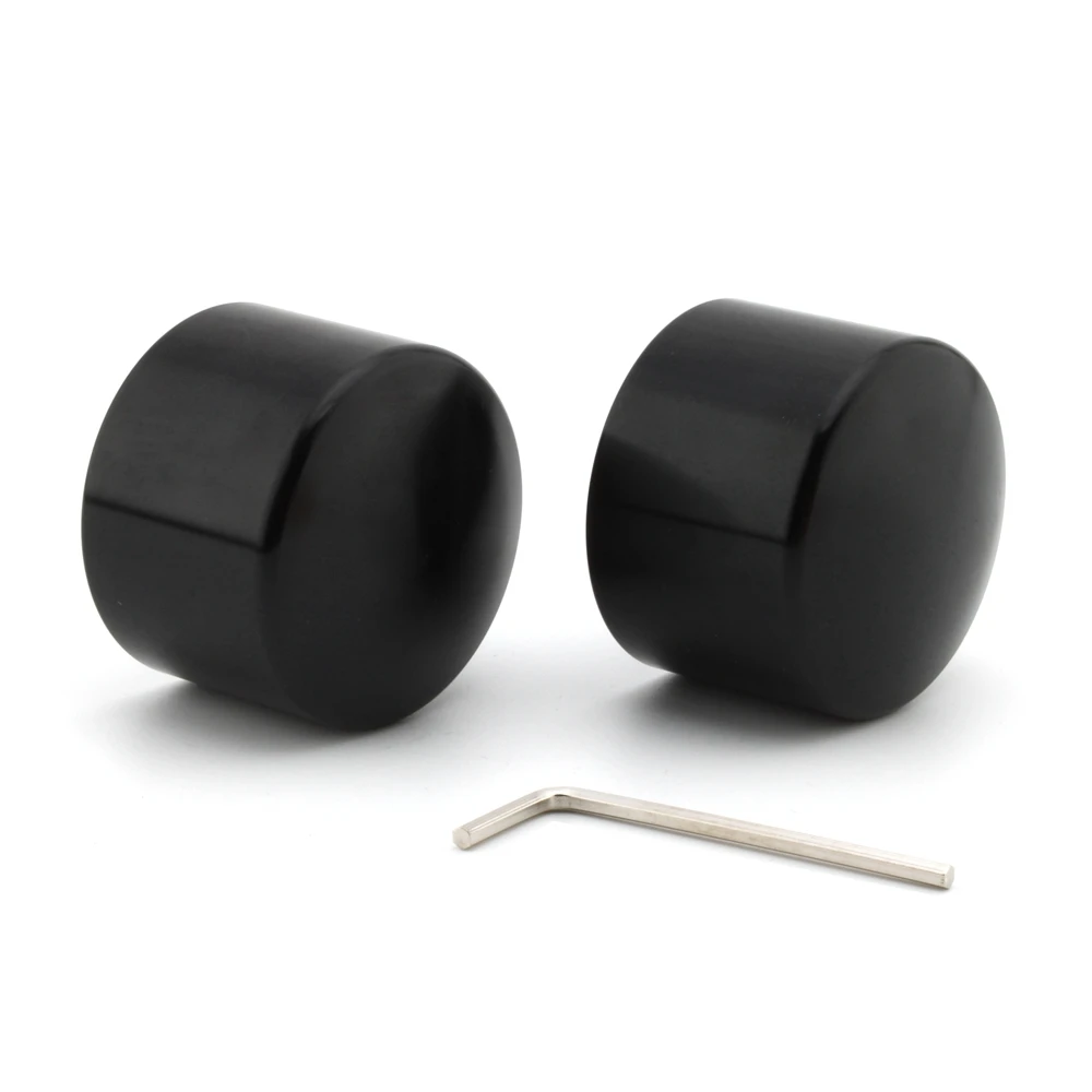 2xMotorcycle Front Axle Nut Covers Caps Aluminum Black/Chrome For Harley Sportster Touring Softail Dyna VRSC Fat Bob Wide Glide