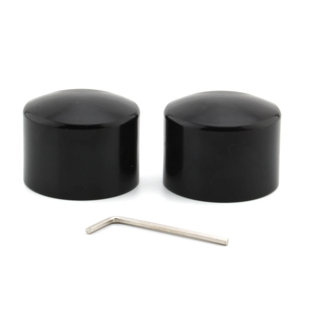 2xMotorcycle Front Axle Nut Covers Caps Aluminum Black/Chrome For Harley Sportster Touring Softail Dyna VRSC Fat Bob Wide Glide