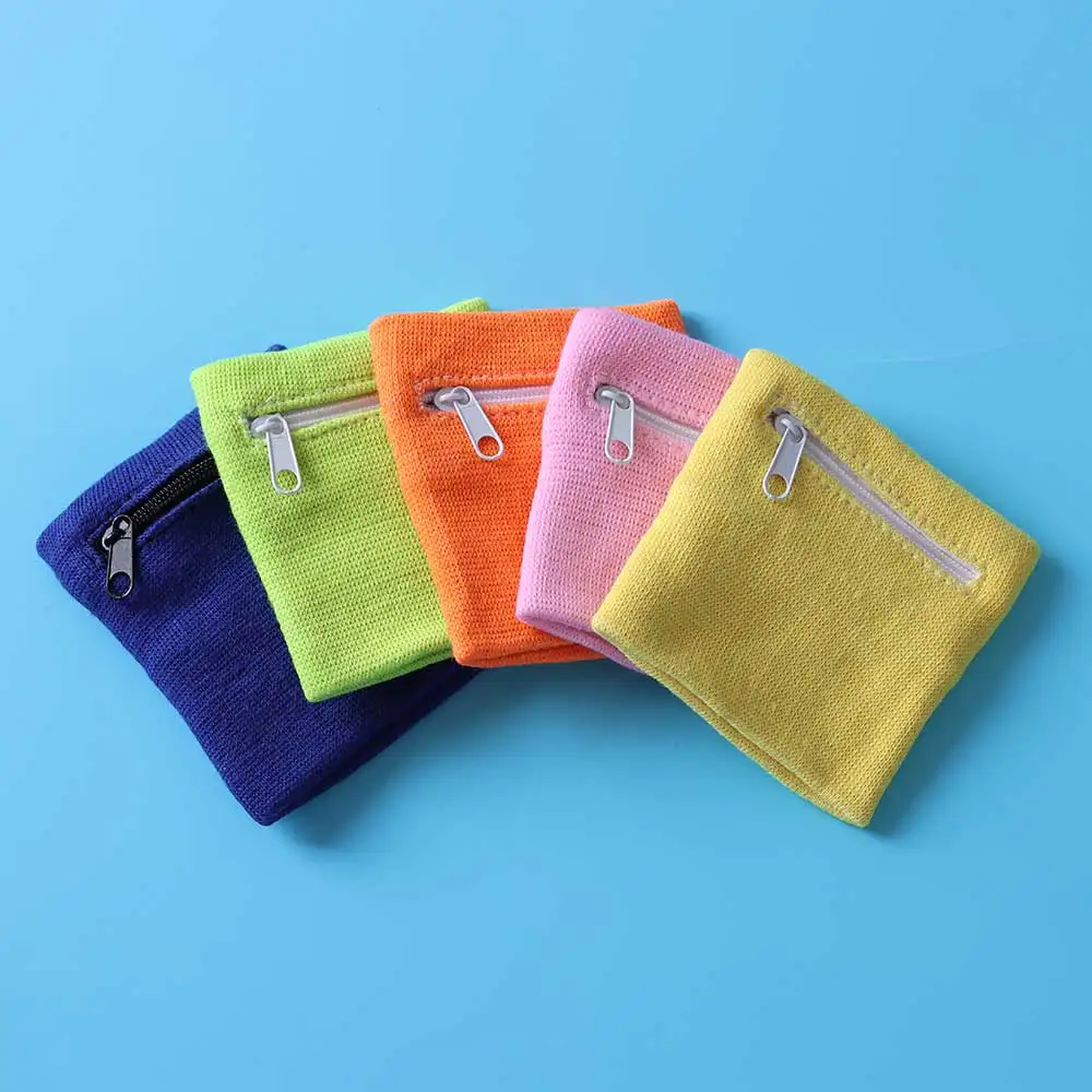 Unisex Colorful Cotton Wrist Band Wrist Protection Purse Bag With Zipper Pocket Sports Wristband For Gym Sports Running Cycling