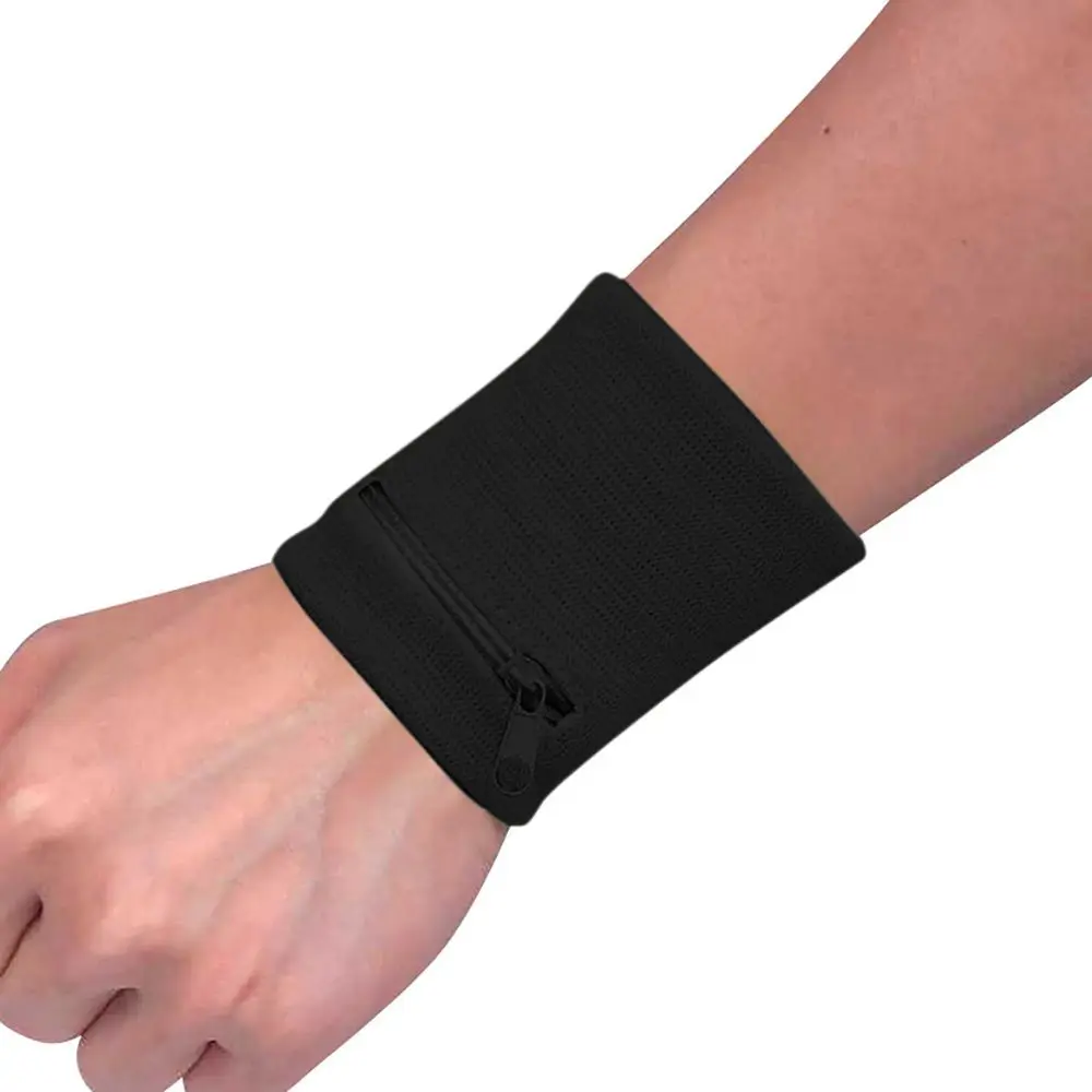 Unisex Colorful Cotton Wrist Band Wrist Protection Purse Bag With Zipper Pocket Sports Wristband For Gym Sports Running Cycling