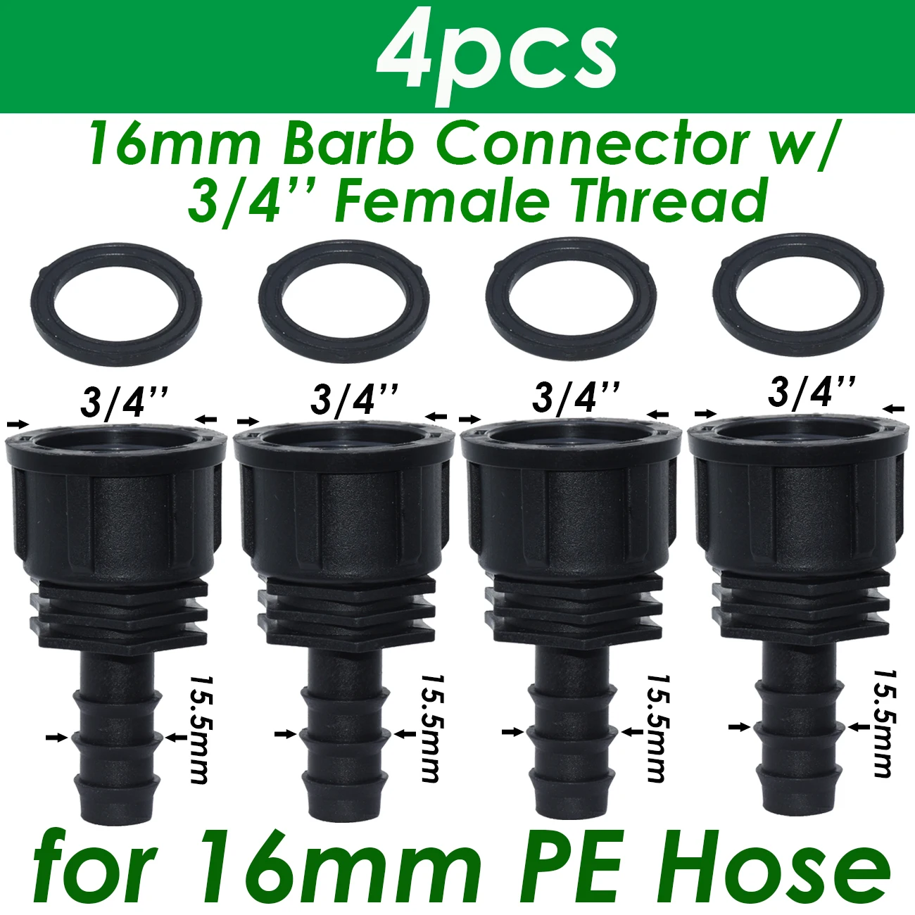 SPRYCLE 4PC 1/2" 3/4" Female Male Thread Connector To Barb 16mm 20mm 25mm PE Hose Adapter Garden Irrigation Drip Watering System