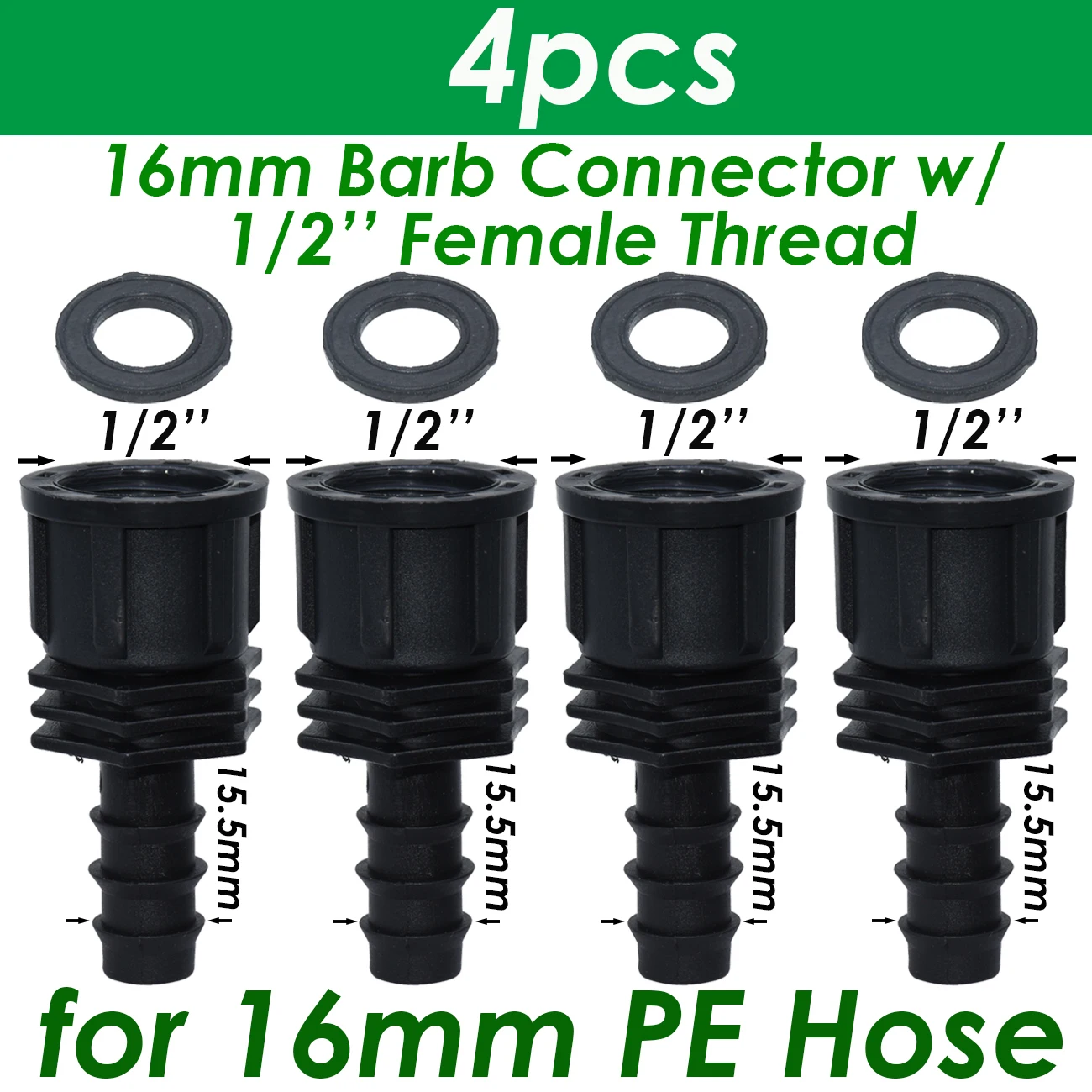 SPRYCLE 4PC 1/2" 3/4" Female Male Thread Connector To Barb 16mm 20mm 25mm PE Hose Adapter Garden Irrigation Drip Watering System