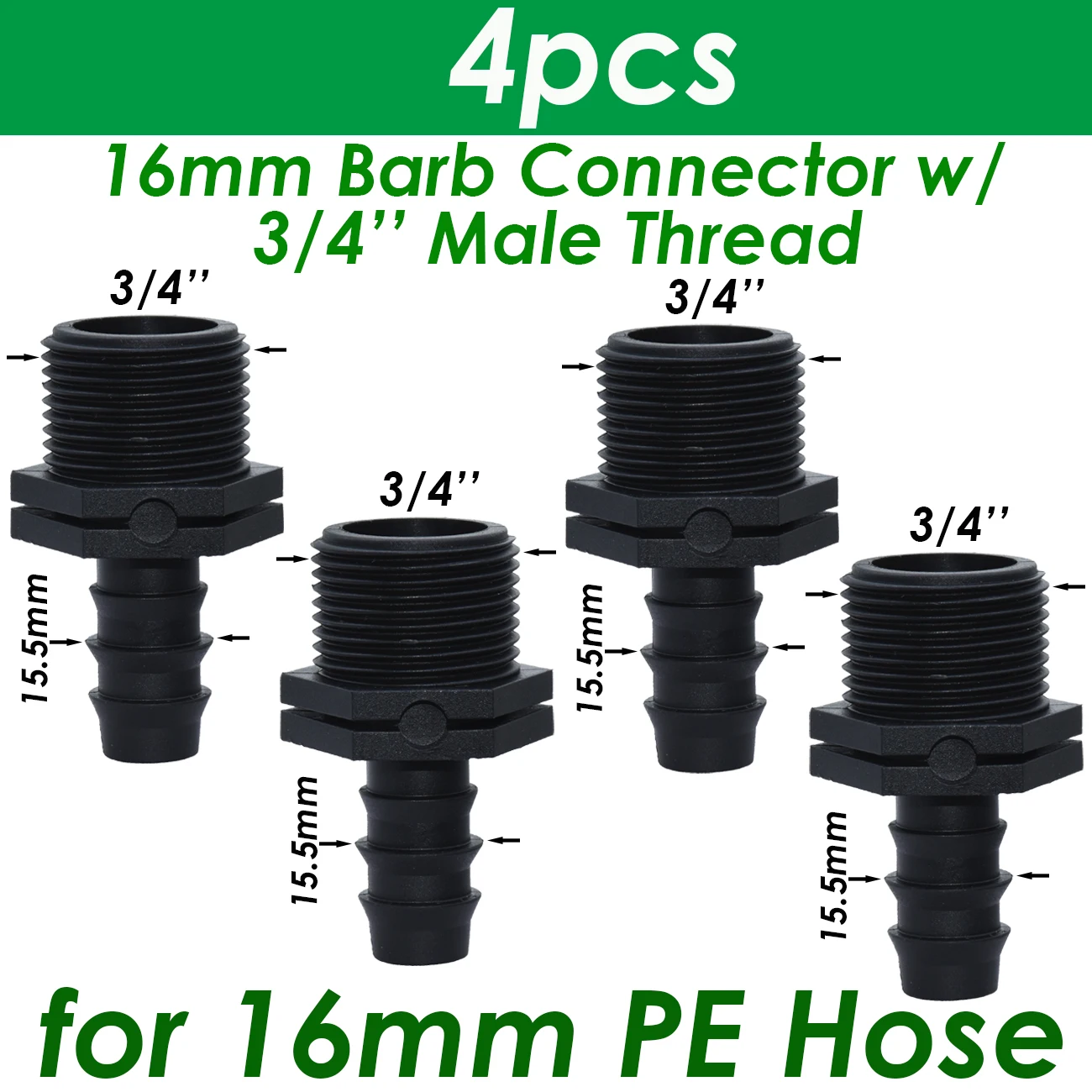 SPRYCLE 4PC 1/2" 3/4" Female Male Thread Connector To Barb 16mm 20mm 25mm PE Hose Adapter Garden Irrigation Drip Watering System