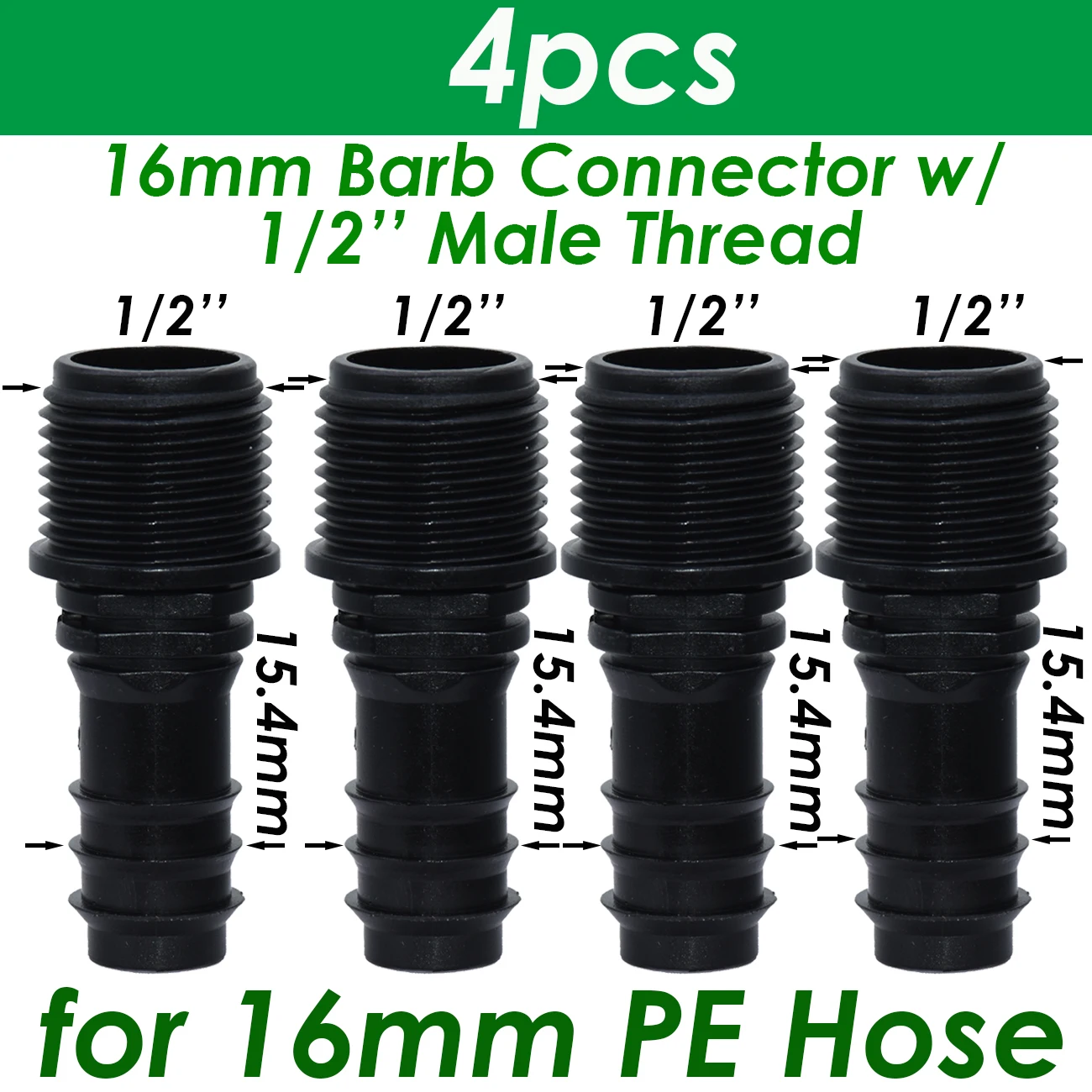 SPRYCLE 4PC 1/2" 3/4" Female Male Thread Connector To Barb 16mm 20mm 25mm PE Hose Adapter Garden Irrigation Drip Watering System