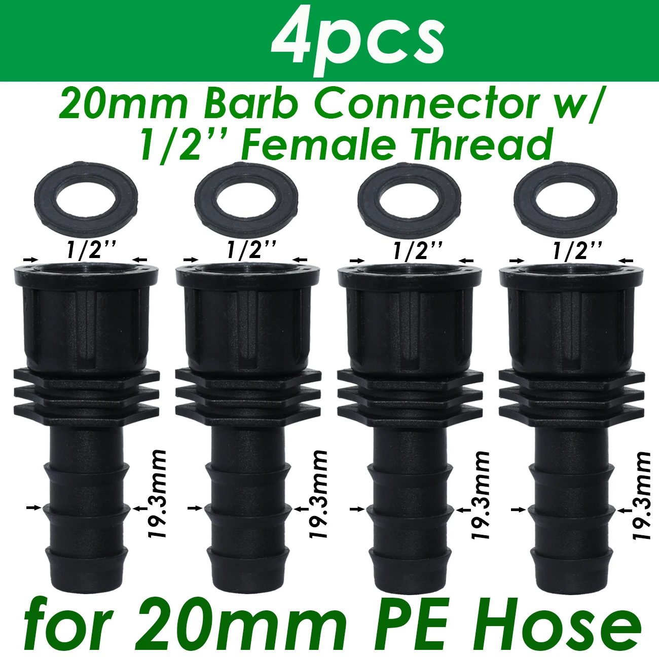 SPRYCLE 4PC 1/2" 3/4" Female Male Thread Connector To Barb 16mm 20mm 25mm PE Hose Adapter Garden Irrigation Drip Watering System