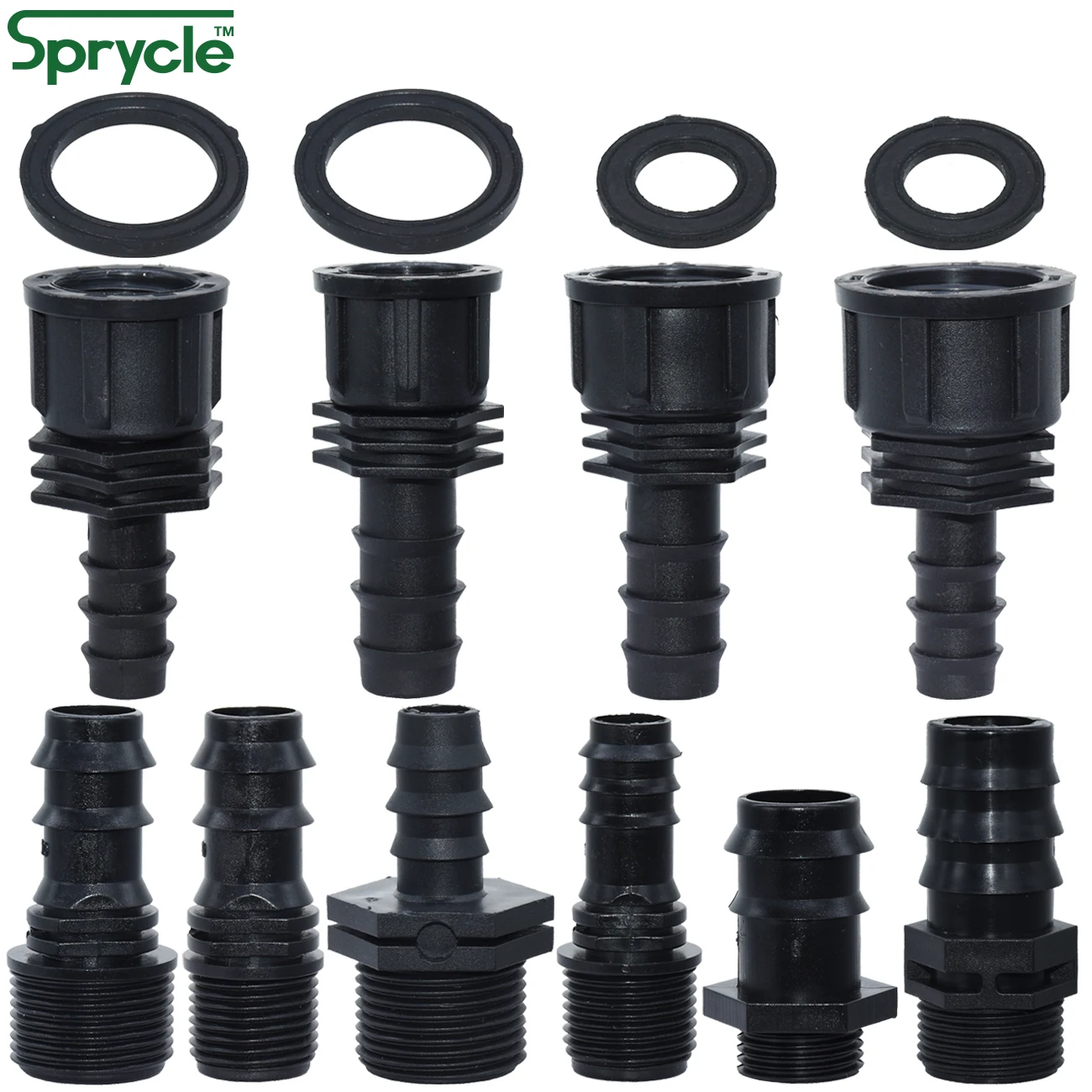 SPRYCLE 4PC 1/2" 3/4" Female Male Thread Connector To Barb 16mm 20mm 25mm PE Hose Adapter Garden Irrigation Drip Watering System