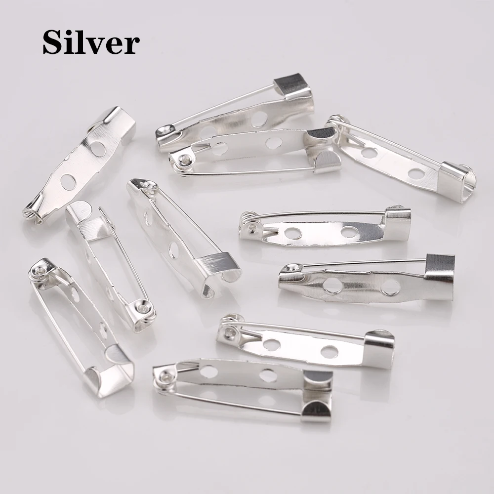 50pcs/lot 15 20 25 30 35mm Brooch Clip Base Pins Blank Safety Pins Brooch Settings Base For DIY Jewelry Making Findings Supplies