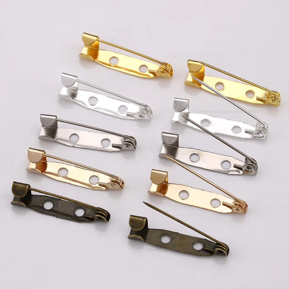 50pcs/lot 15 20 25 30 35mm Brooch Clip Base Pins Blank Safety Pins Brooch Settings Base For DIY Jewelry Making Findings Supplies