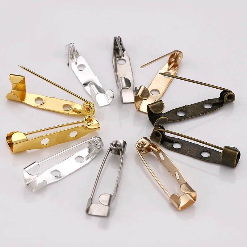 50pcs/lot 15 20 25 30 35mm Brooch Clip Base Pins Blank Safety Pins Brooch Settings Base For DIY Jewelry Making Findings Supplies