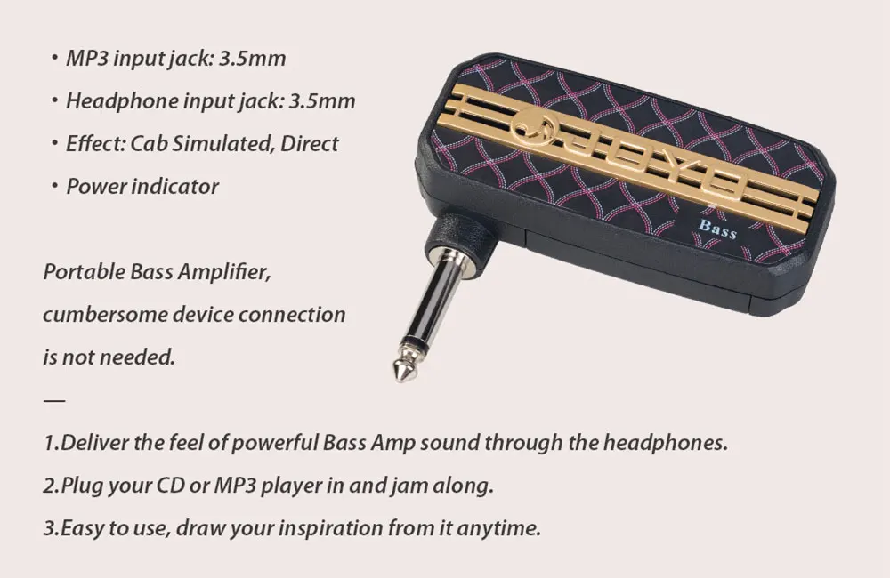 JOYO JA-03 Portable Bass Guitar Amplifier 6 Sound Effects Plug and Play Mini Amplifier Headphone Amp for Guitar Practice