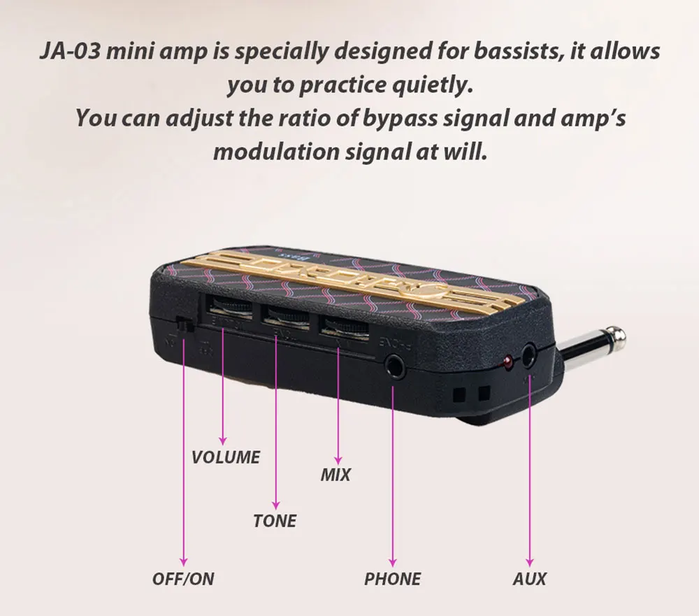 JOYO JA-03 Portable Bass Guitar Amplifier 6 Sound Effects Plug and Play Mini Amplifier Headphone Amp for Guitar Practice