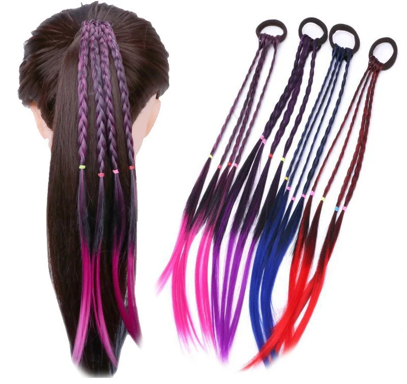 1 PCS New Girls Colorful Wigs Ponytail Kids Hair Accessories Hair Ornament Headbands Rubber Bands Beauty Hair Bands