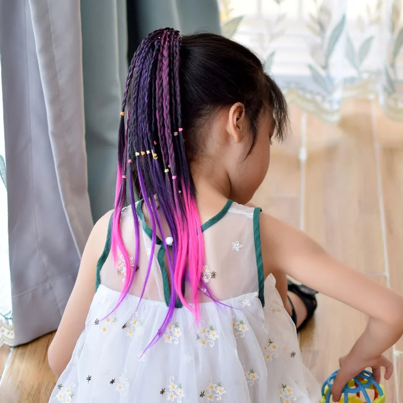 1 PCS New Girls Colorful Wigs Ponytail Kids Hair Accessories Hair Ornament Headbands Rubber Bands Beauty Hair Bands