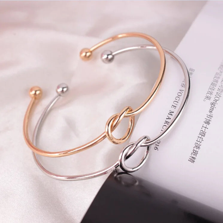 New Trendy Round Circular Open Knot Cuff Bangle Bracelets For Women Elegant Gold Color Noeud Armband Pulseiras Girl Jewelry