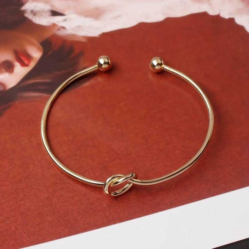 New Trendy Round Circular Open Knot Cuff Bangle Bracelets For Women Elegant Gold Color Noeud Armband Pulseiras Girl Jewelry