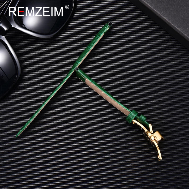 REMZEIM Bamboo Pattern Genuine Leather Watch Strap First layer Cowhide Watch Band 18/20/22/24mm With Steel Butterfly Buckle