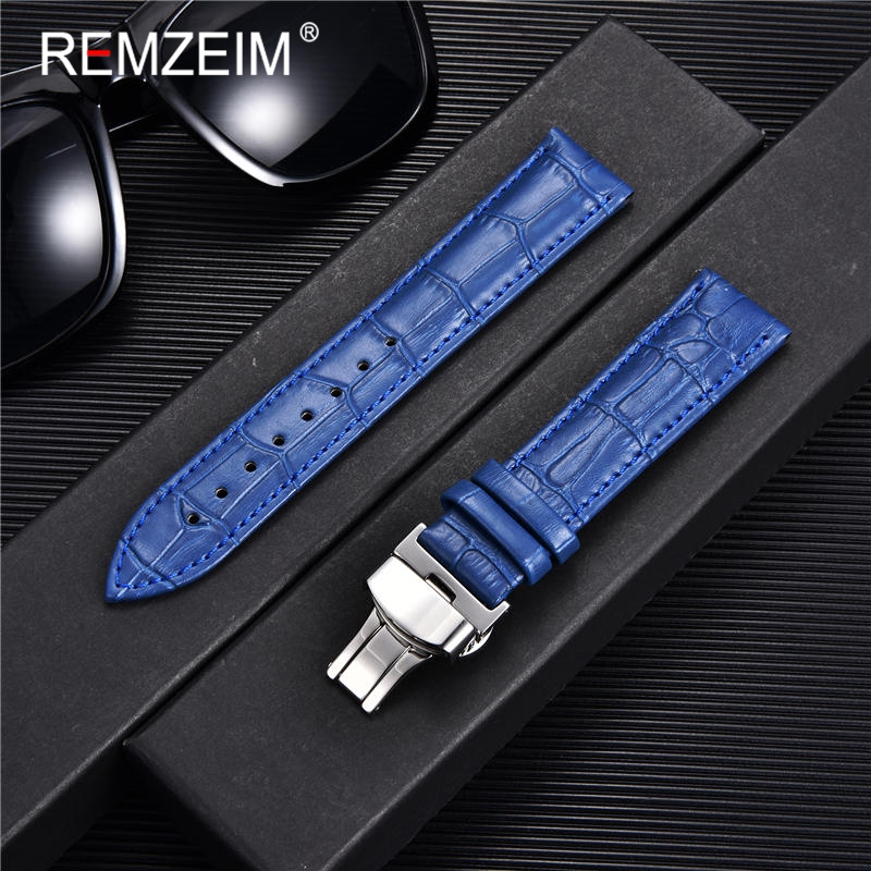 REMZEIM Bamboo Pattern Genuine Leather Watch Strap First layer Cowhide Watch Band 18/20/22/24mm With Steel Butterfly Buckle