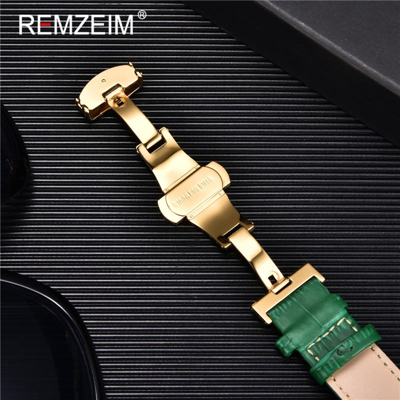 REMZEIM Bamboo Pattern Genuine Leather Watch Strap First layer Cowhide Watch Band 18/20/22/24mm With Steel Butterfly Buckle