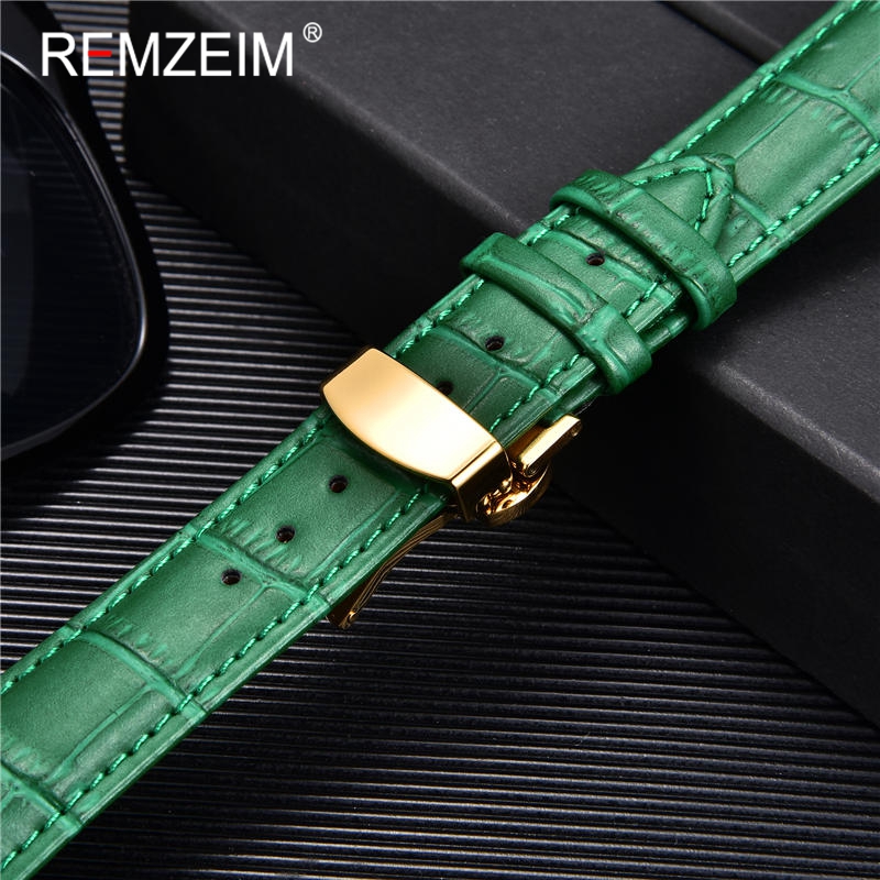 REMZEIM Bamboo Pattern Genuine Leather Watch Strap First layer Cowhide Watch Band 18/20/22/24mm With Steel Butterfly Buckle