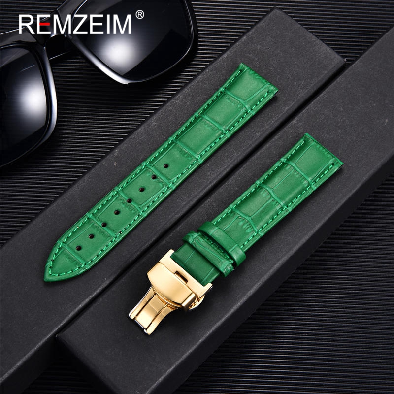 REMZEIM Bamboo Pattern Genuine Leather Watch Strap First layer Cowhide Watch Band 18/20/22/24mm With Steel Butterfly Buckle
