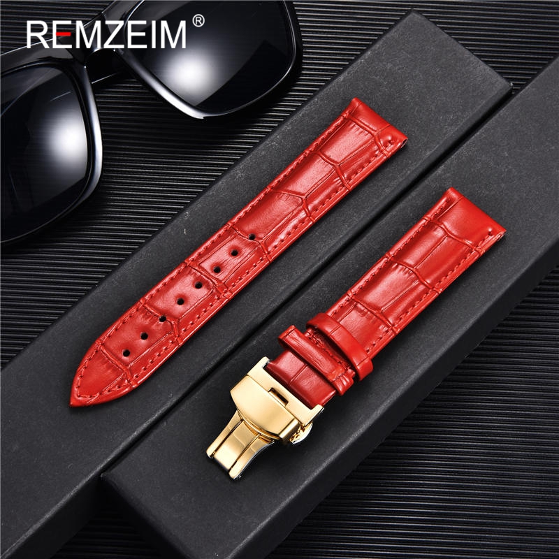 REMZEIM Bamboo Pattern Genuine Leather Watch Strap First layer Cowhide Watch Band 18/20/22/24mm With Steel Butterfly Buckle