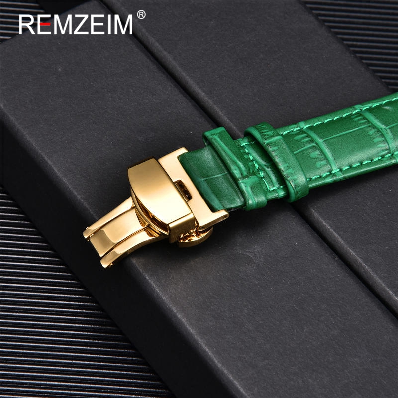 REMZEIM Bamboo Pattern Genuine Leather Watch Strap First layer Cowhide Watch Band 18/20/22/24mm With Steel Butterfly Buckle