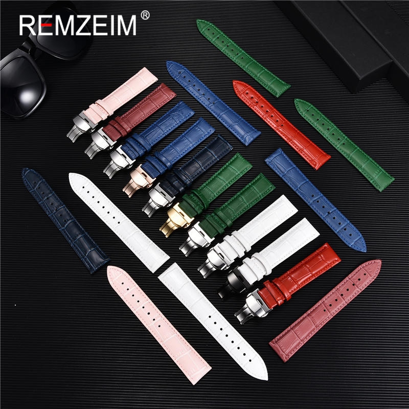 REMZEIM Bamboo Pattern Genuine Leather Watch Strap First layer Cowhide Watch Band 18/20/22/24mm With Steel Butterfly Buckle