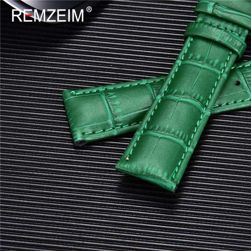 REMZEIM Bamboo Pattern Genuine Leather Watch Strap First layer Cowhide Watch Band 18/20/22/24mm With Steel Butterfly Buckle