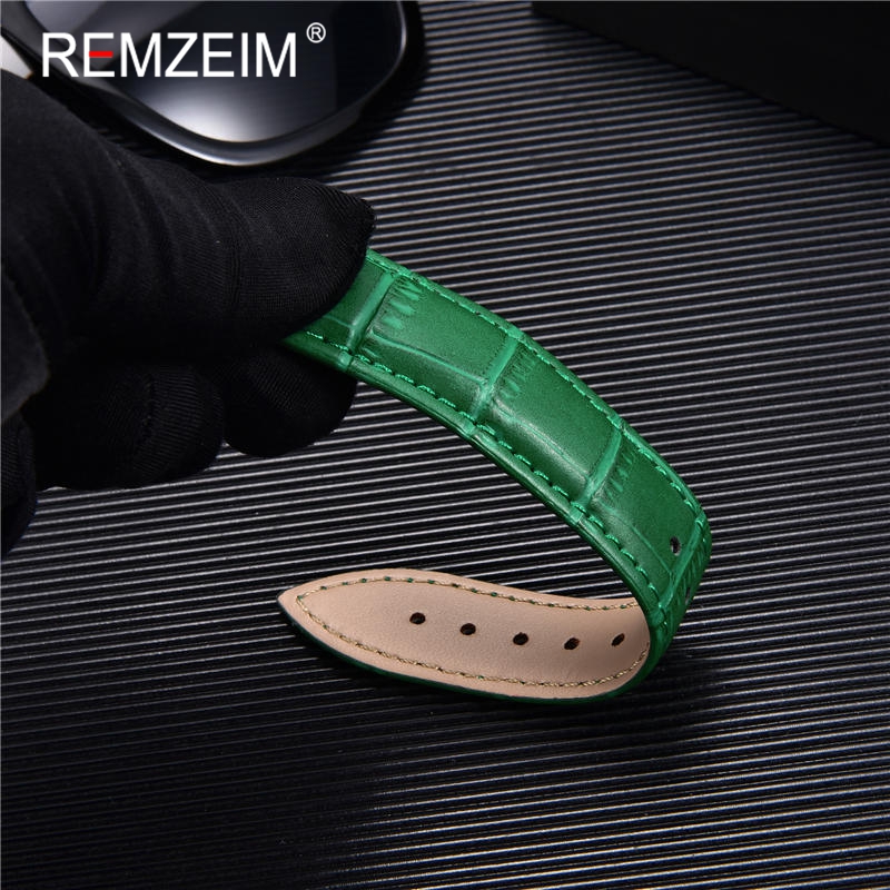 REMZEIM Bamboo Pattern Genuine Leather Watch Strap First layer Cowhide Watch Band 18/20/22/24mm With Steel Butterfly Buckle