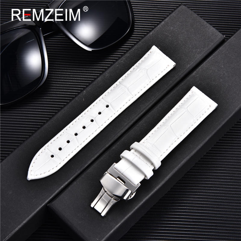 REMZEIM Bamboo Pattern Genuine Leather Watch Strap First layer Cowhide Watch Band 18/20/22/24mm With Steel Butterfly Buckle