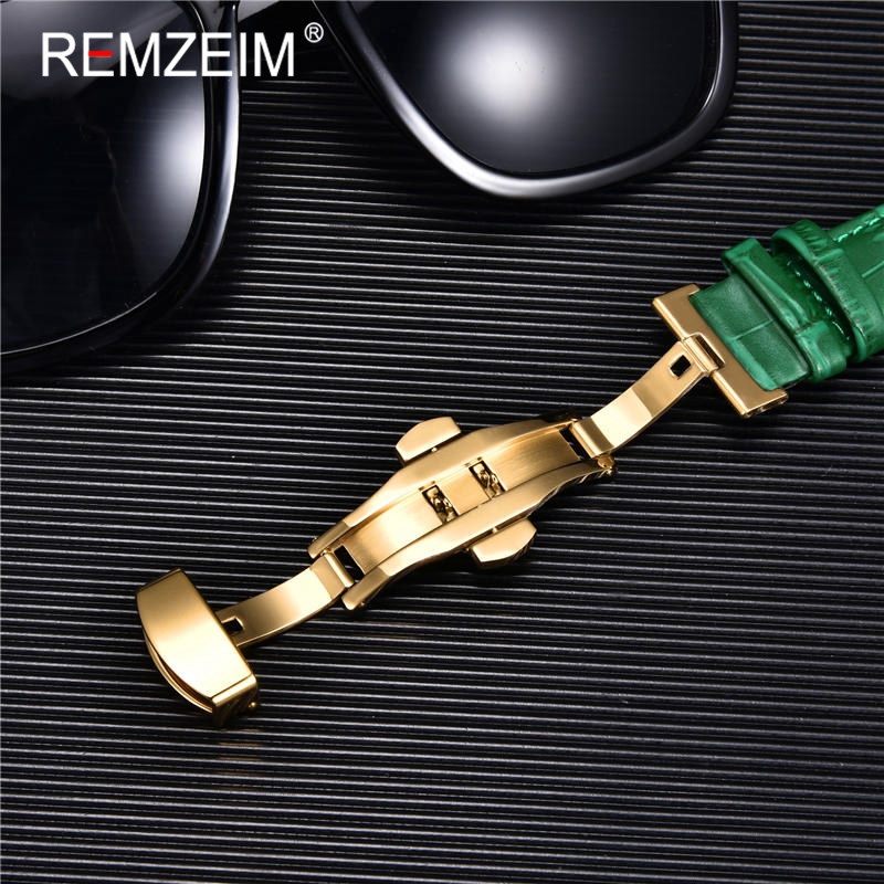 REMZEIM Bamboo Pattern Genuine Leather Watch Strap First layer Cowhide Watch Band 18/20/22/24mm With Steel Butterfly Buckle