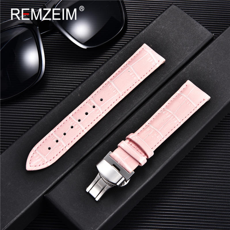 REMZEIM Bamboo Pattern Genuine Leather Watch Strap First layer Cowhide Watch Band 18/20/22/24mm With Steel Butterfly Buckle