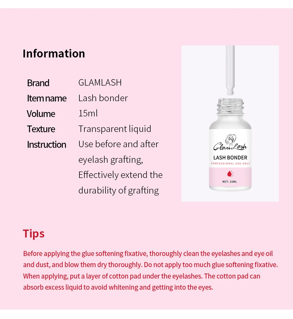 GLAMLASH 10ml/15ml Lashes Super Bonder For Eyelash Extension Bonder Private Label Grafting Eyelash Glue Quick Drying Long Last