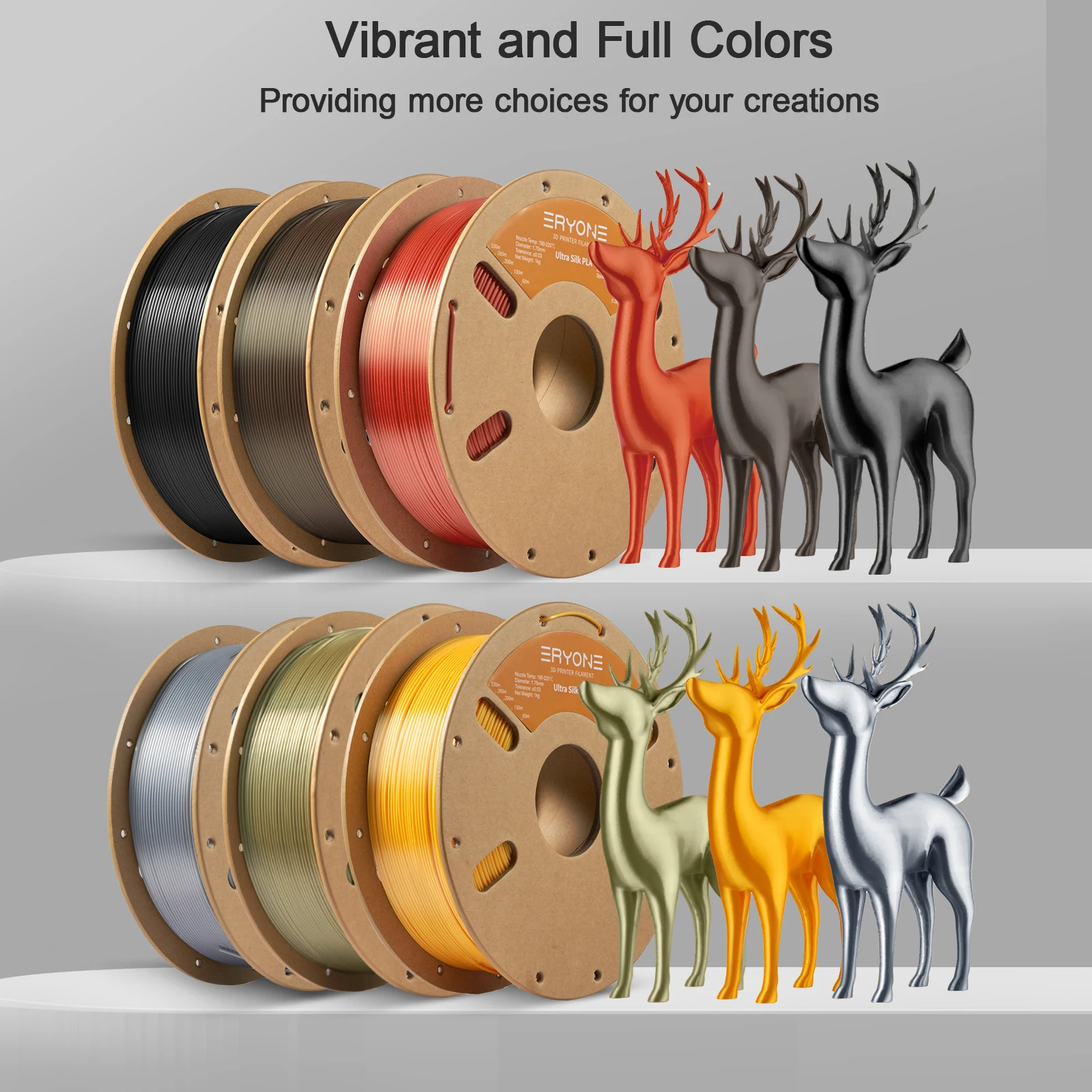 Eryone 5KG Ultra Silk PLA Premium Filament 3D Print, 1.75mm Multicolor Available 1kg Ultra Silk PLA, 1KG/Spool