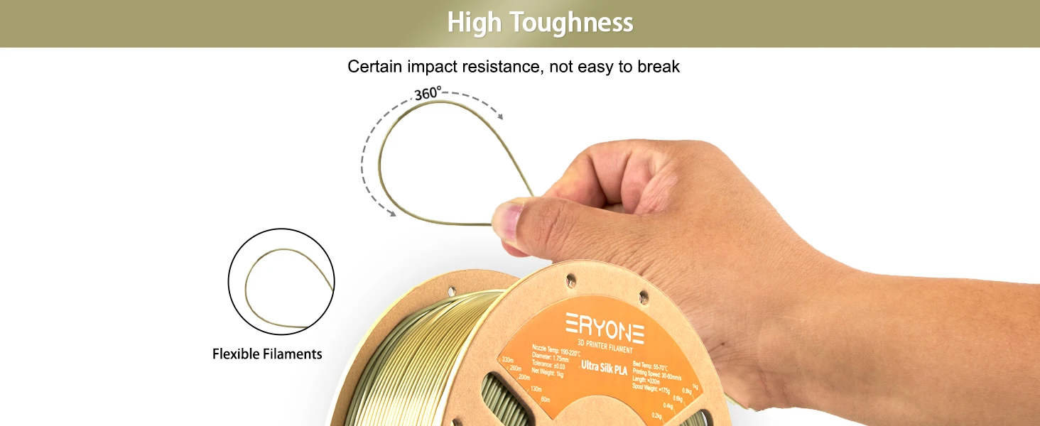 Eryone 5KG Ultra Silk PLA Premium Filament 3D Print, 1.75mm Multicolor Available 1kg Ultra Silk PLA, 1KG/Spool