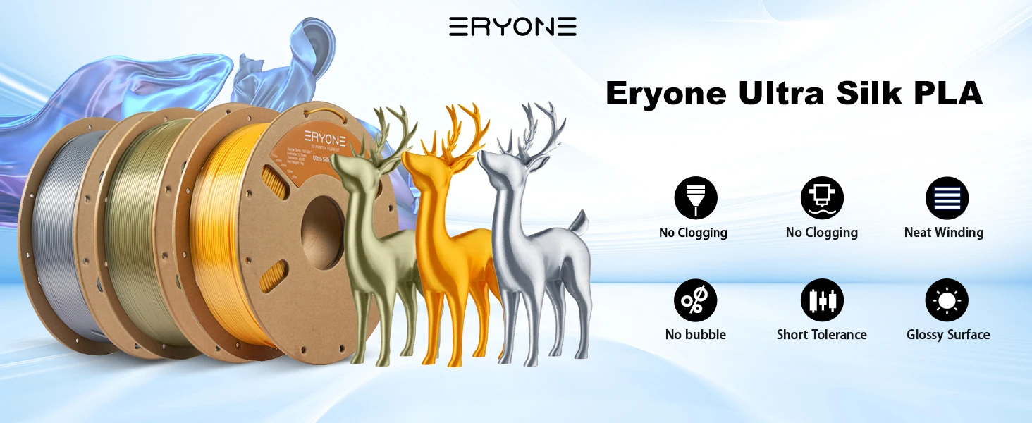 Eryone 5KG Ultra Silk PLA Premium Filament 3D Print, 1.75mm Multicolor Available 1kg Ultra Silk PLA, 1KG/Spool