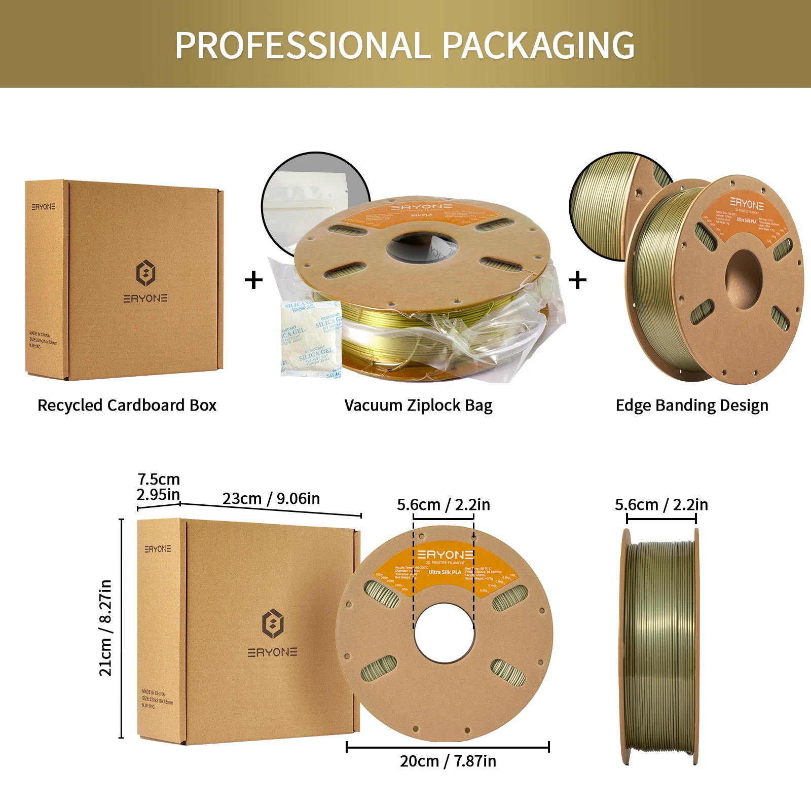 Eryone 5KG Ultra Silk PLA Premium Filament 3D Print, 1.75mm Multicolor Available 1kg Ultra Silk PLA, 1KG/Spool