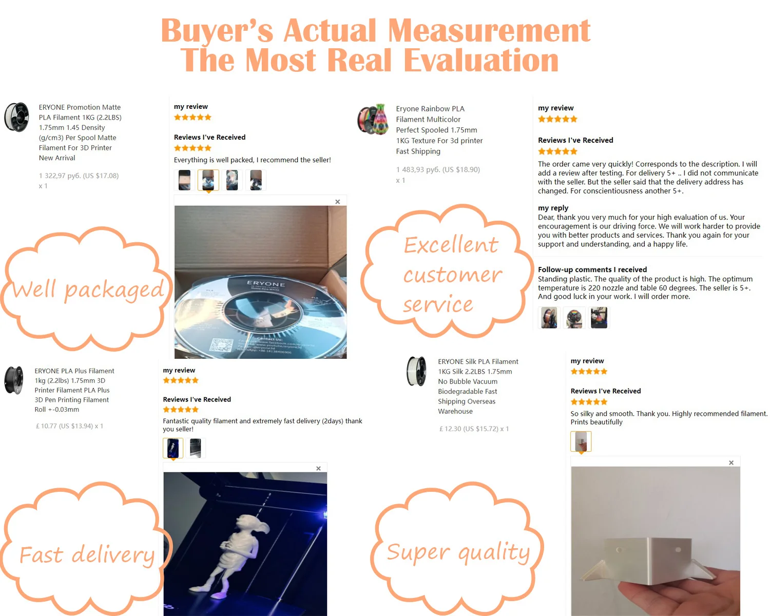 Eryone 5KG Ultra Silk PLA Premium Filament 3D Print, 1.75mm Multicolor Available 1kg Ultra Silk PLA, 1KG/Spool