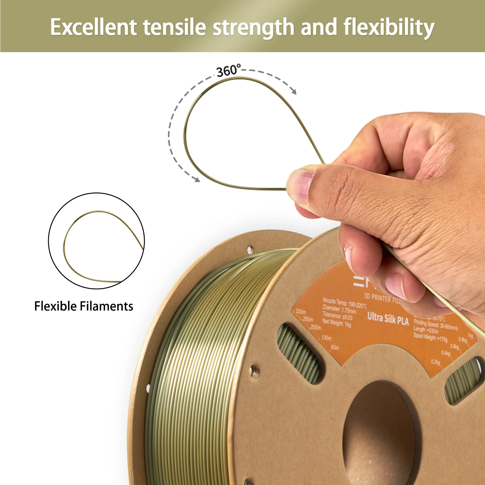 Eryone 5KG Ultra Silk PLA Premium Filament 3D Print, 1.75mm Multicolor Available 1kg Ultra Silk PLA, 1KG/Spool
