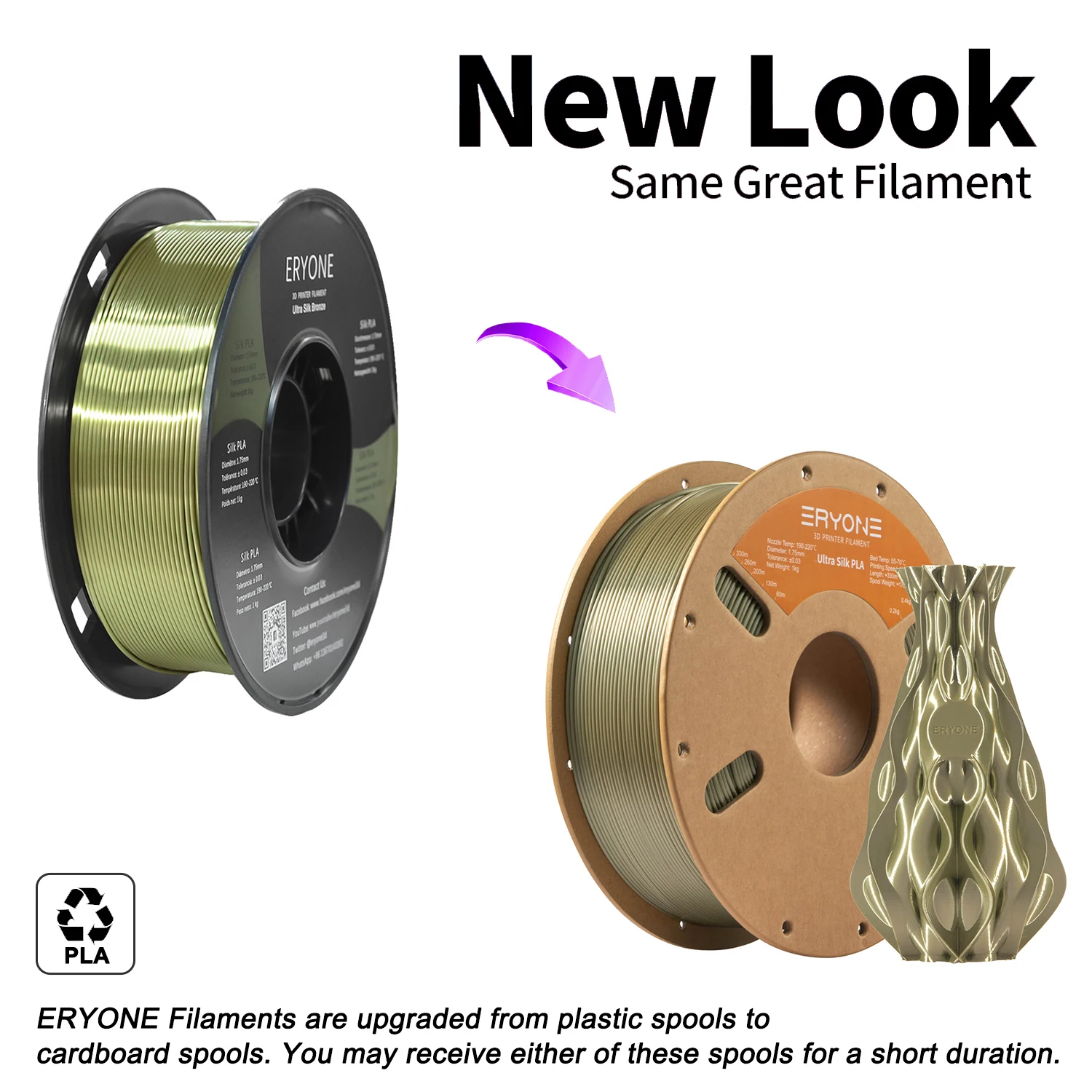 Eryone 5KG Ultra Silk PLA Premium Filament 3D Print, 1.75mm Multicolor Available 1kg Ultra Silk PLA, 1KG/Spool