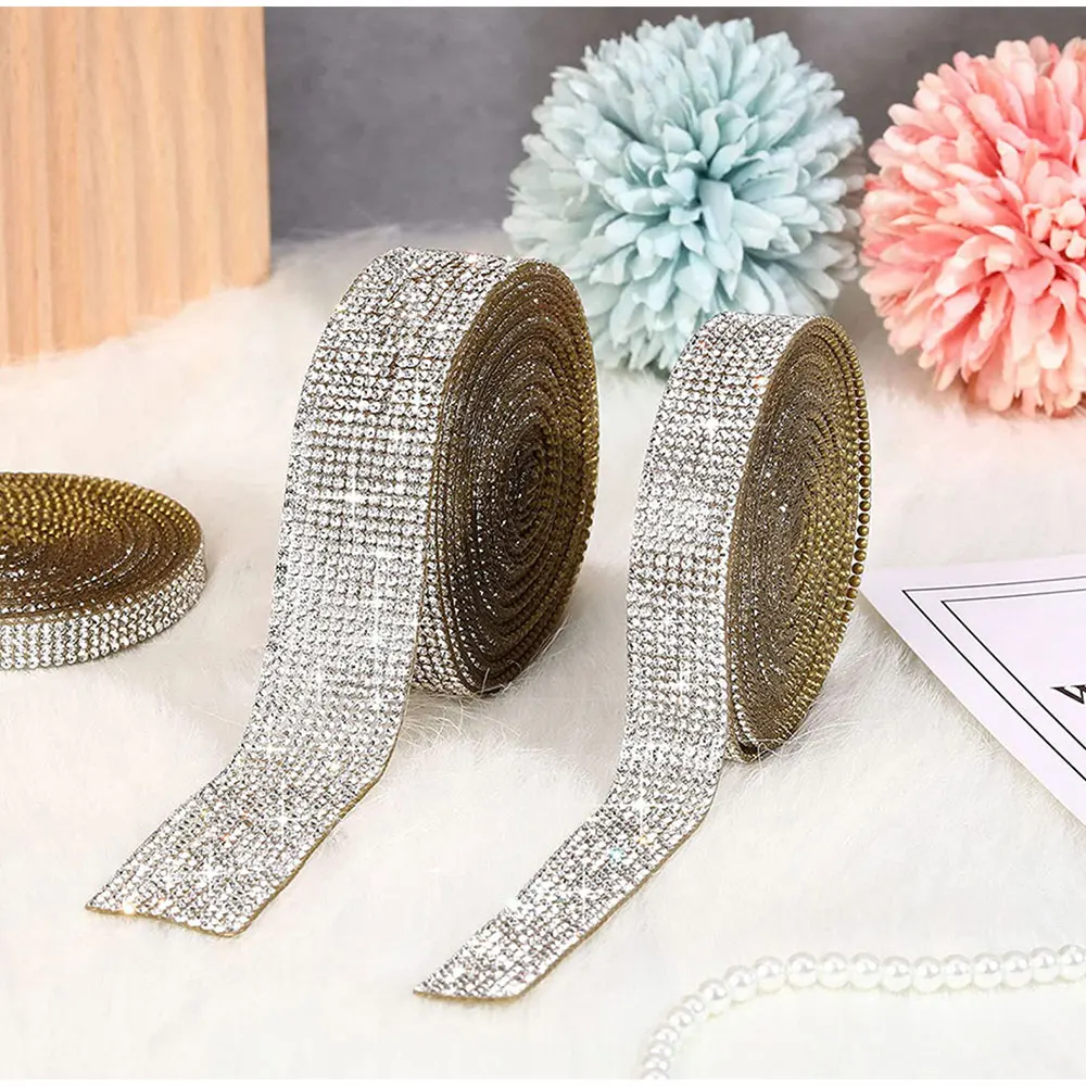 Self Adhesive Crystal Rhinestone Sticker Diamond Ribbon DIY Sticker Rhinestones Arts Crafts Car Phone Decoration Dropshipping