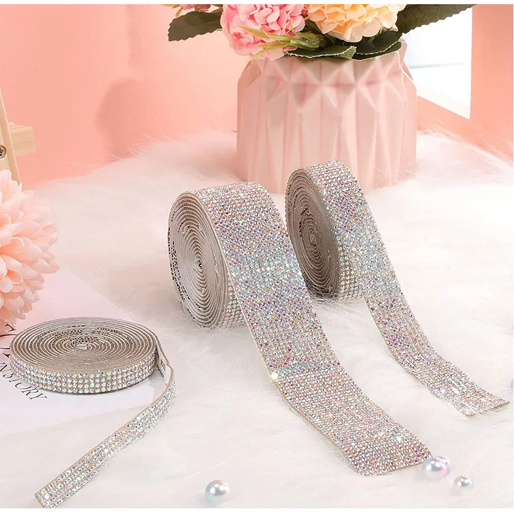 Self Adhesive Crystal Rhinestone Sticker Diamond Ribbon DIY Sticker Rhinestones Arts Crafts Car Phone Decoration Dropshipping